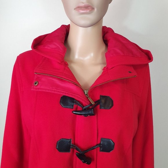NWOT Katies duffle jacket trench coat Sze 14 Red hooded NEW overcoat Retro - Picture 3 of 7